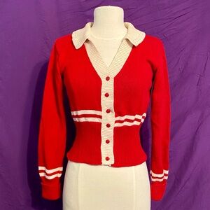 Very rare vintage 90s Betsey Johnson Red/Cream Striped Sweater. Size S.